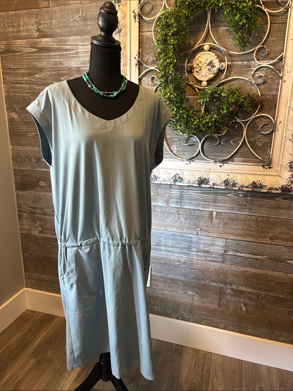 Prana (Size XL) Norma Athletic Quick Dry Blue Gray Casual V-Neck Pocket Dress